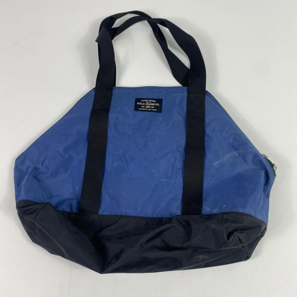 Ralph Lauren‎ Polo Jeans Co Blue Black Nylon Tote Bag Shoulder RL Logo Vintage